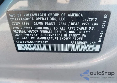 2014 Volkswagen Passat 1.8T Wolfsburg Edition из США, поврежденный, VIN 1VWAT7A33EC029847